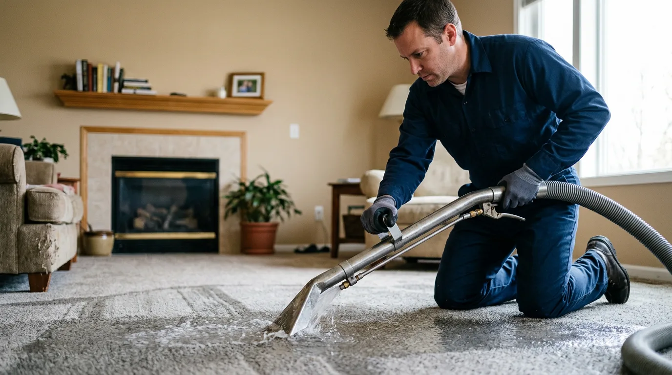 Water damage restoration technician working near Peapack, NJ